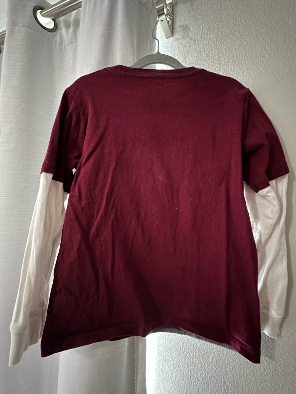 Kids Maroon Husky Gog Aplique Long Sleeve Tee with White Layered Sleeves